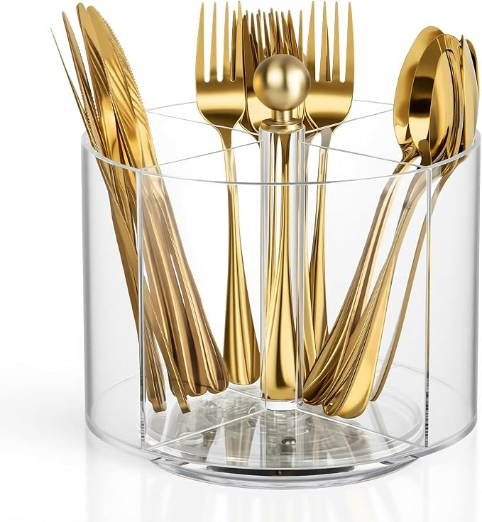 360° Rotating Acrylic Utensil Caddy, Silverware Caddy Countertop, Flatware Cutlery Holder with 4... | Amazon (US)