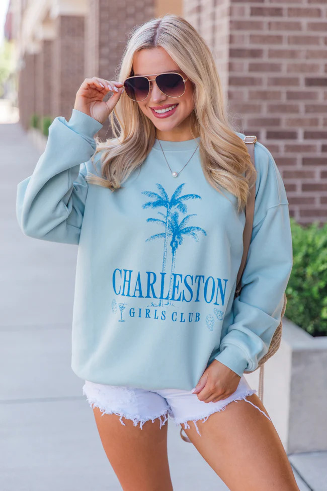 Charleston Girls Social Club Light Blue Oversized Graphic Sweatshirt | Pink Lily