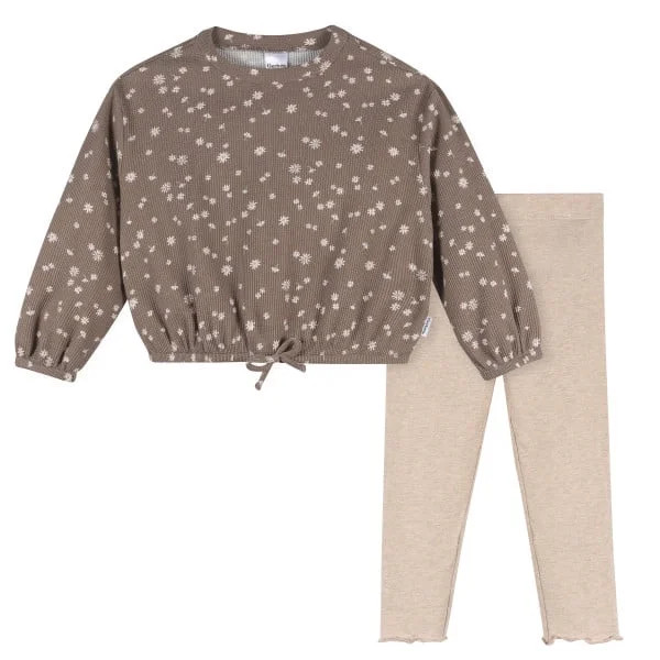 Gerber Toddler Girl Top & Leggings Brown Daisies 2-Pack Set, Sizes 2-5T | Walmart (US)