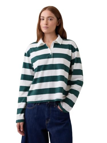 GAP Women's Long Sleeve Rugby Polo Burgundy Pink Stripe L | Amazon (US)