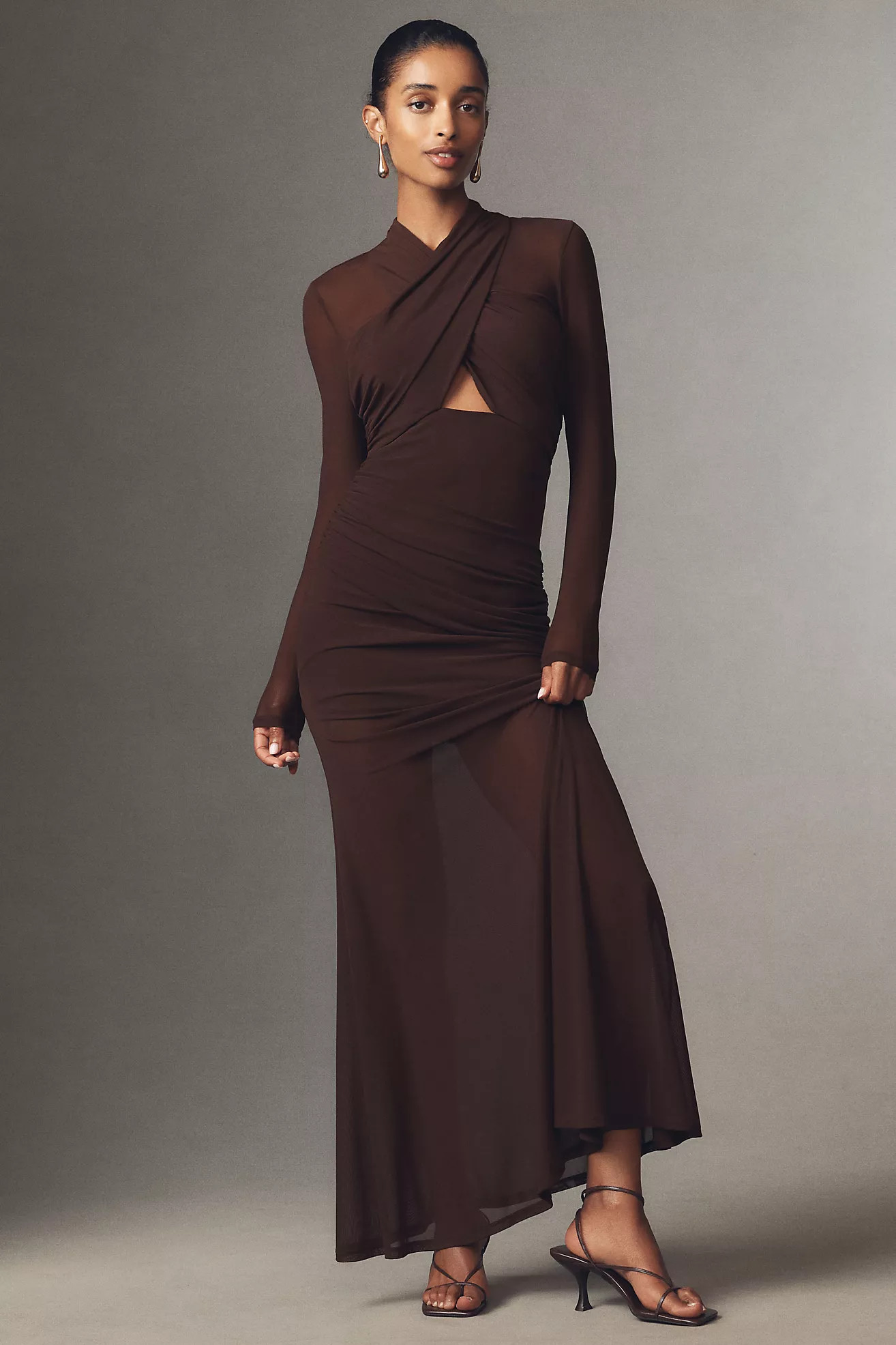 Bardot Veria Long-Sleeve Wrap Mesh Maxi Dress | Anthropologie (US)