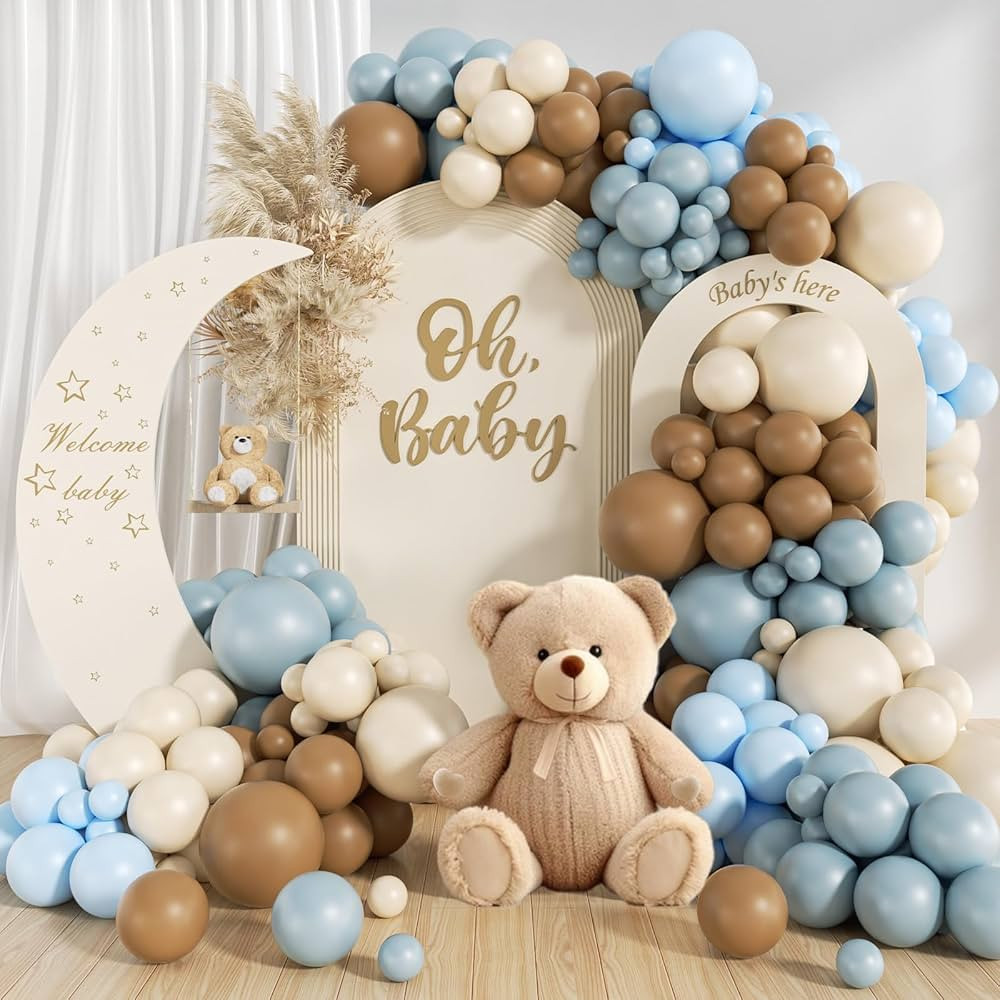 146Pcs Dusty Blue and Brown Balloon Arch Kit, Bear Baby Shower Decorations with Brown Sand White ... | Amazon (US)