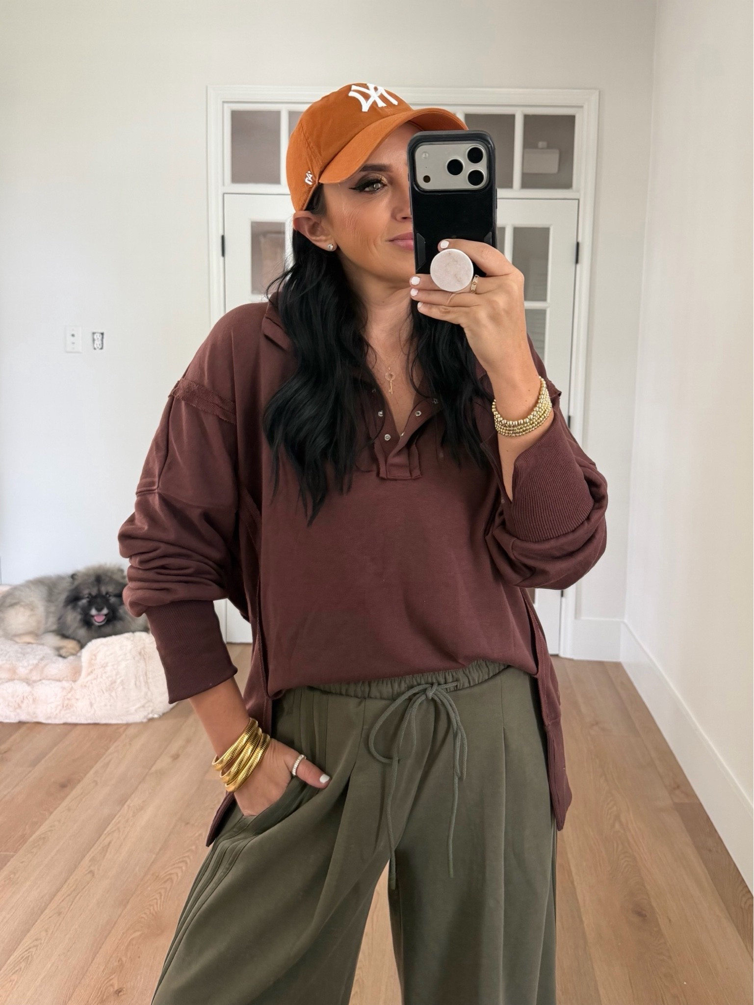 Women's Oversized Sweatshirt Mock Neck. Adidas wide leg pants