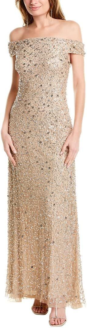 Adrianna Papell Women's Off The Shoulder Sequin Beaded Gown | Amazon (US)