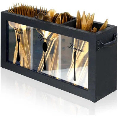 Silverware Caddy Utensil Holder Spoon Fork Knife Holder Cutlery Storage Organize With Front Panel 3 Compartments Kitchen Tableware Storage Box Wood Fl | Wayfair North America