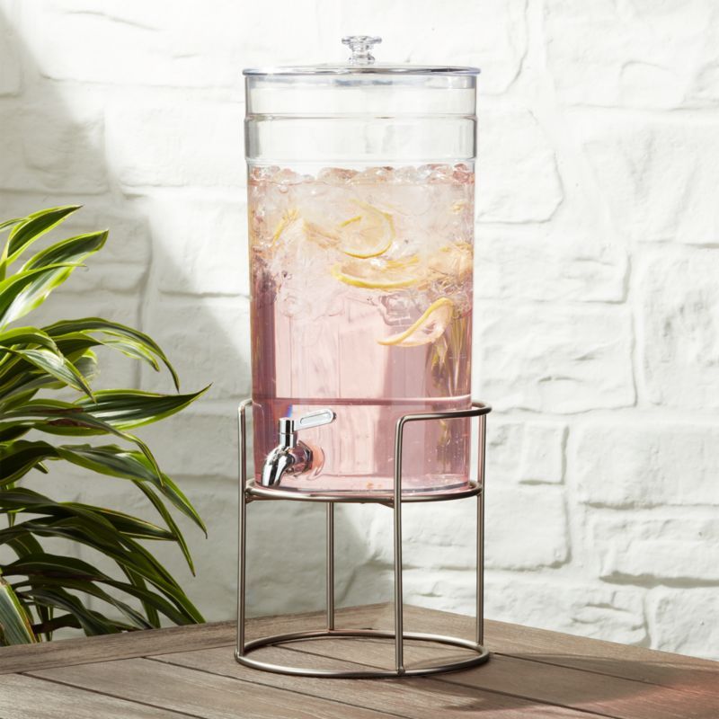 Claro Acrylic Drink Dispenser with Silver Stand + Reviews | Crate & Barrel | Crate & Barrel