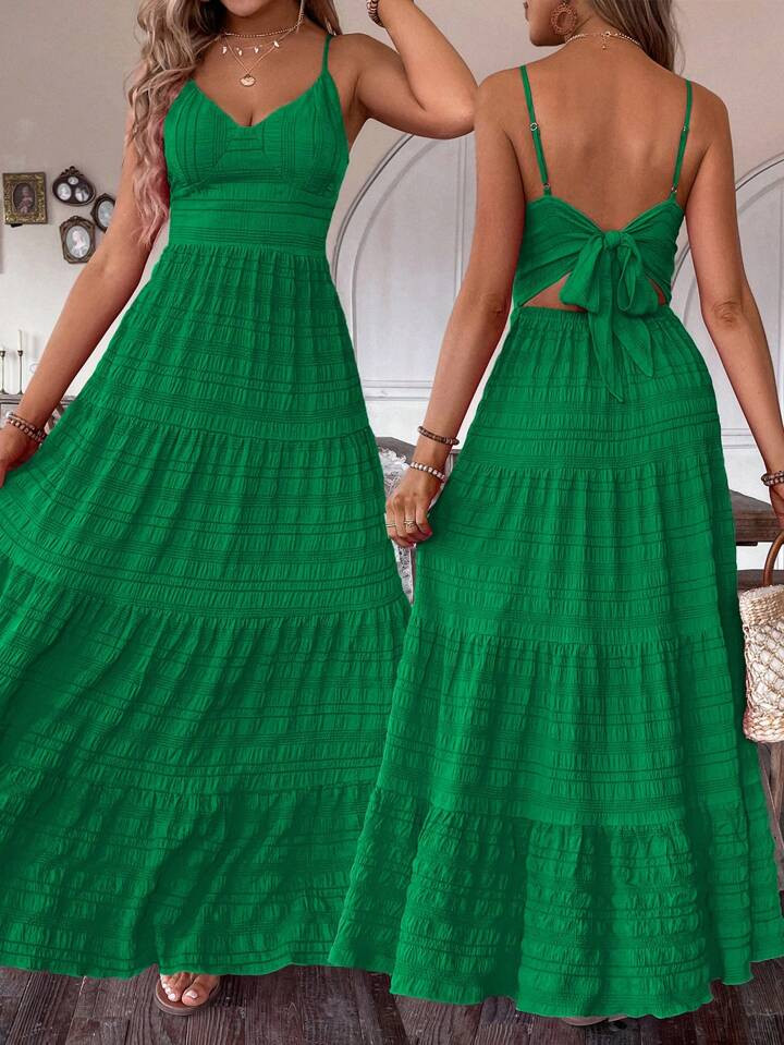 SHEIN Frenchy Elegant Casual Holiday Boho Patchwork Backless Strap Dress | SHEIN USA | SHEIN