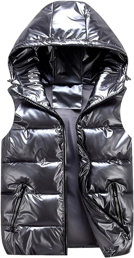 SeekMe Women's Hooded Shiny Insulated Puffer Vest Sleeveless Down Puffer Jacket | Amazon (US)