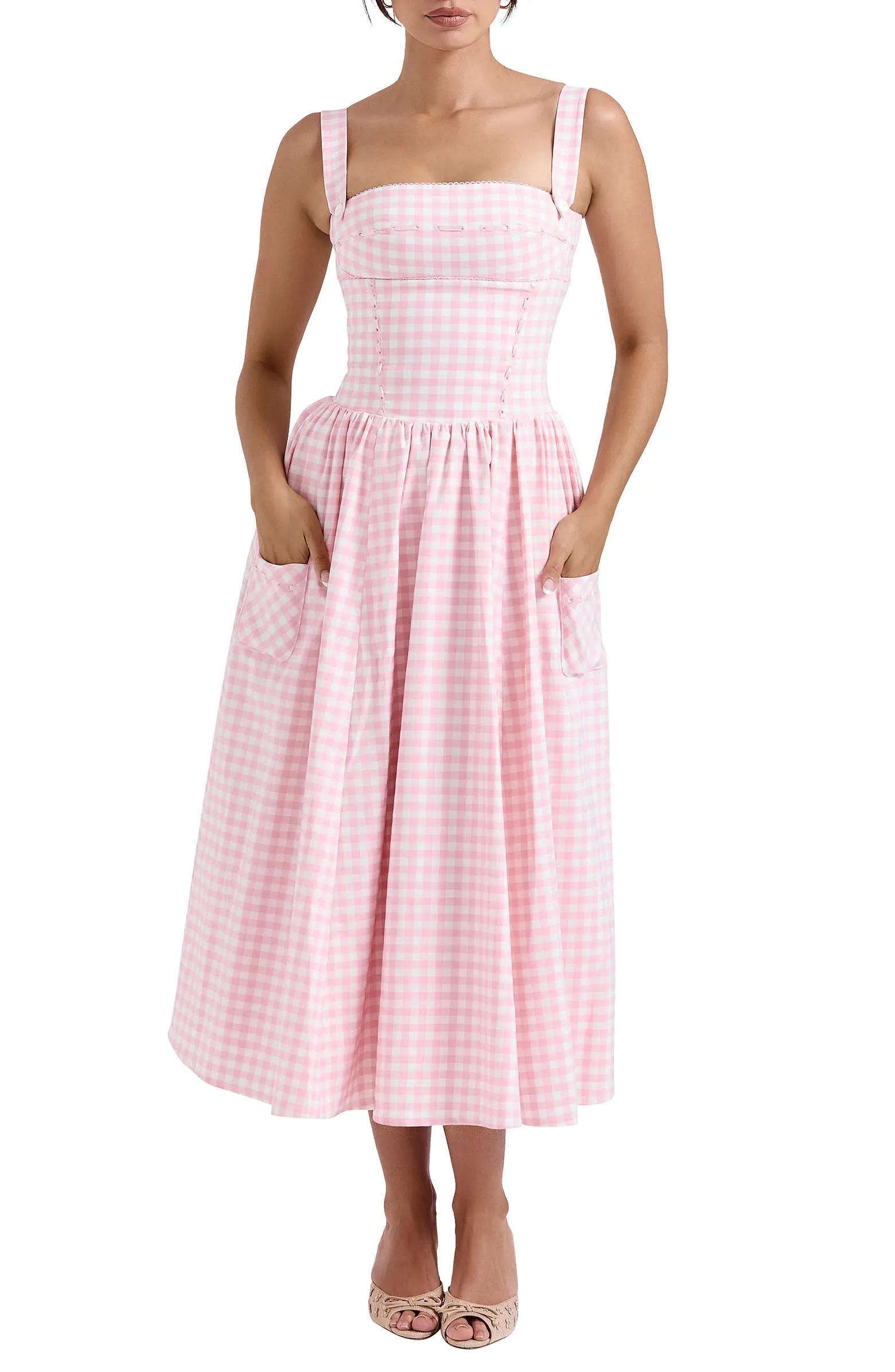 HOUSE OF CB Vivien Gingham Midi Dress | Nordstrom | Nordstrom