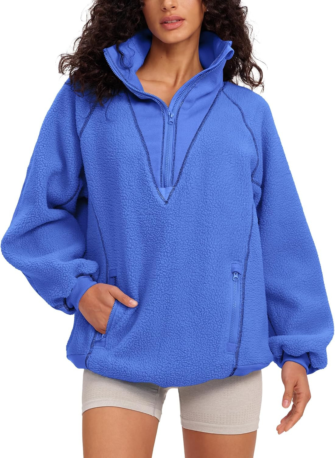Locachy Womens Oversized Fuzzy Fleece Pullover Tops Quarter Zipper Fall Winter Warm Fashion Outfits Clothes | Amazon (US)