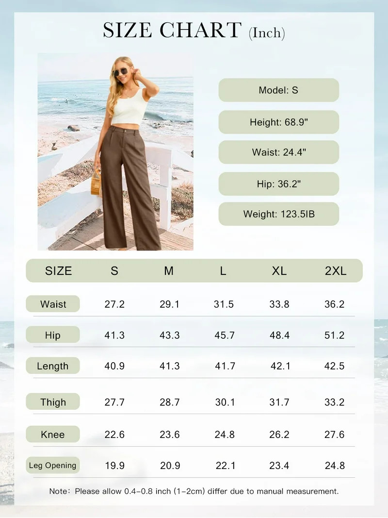 Womens Casual Wide Leg Pants High Waisted Button Down Straight Long Trousers Palazzo Pants | Walmart (US)