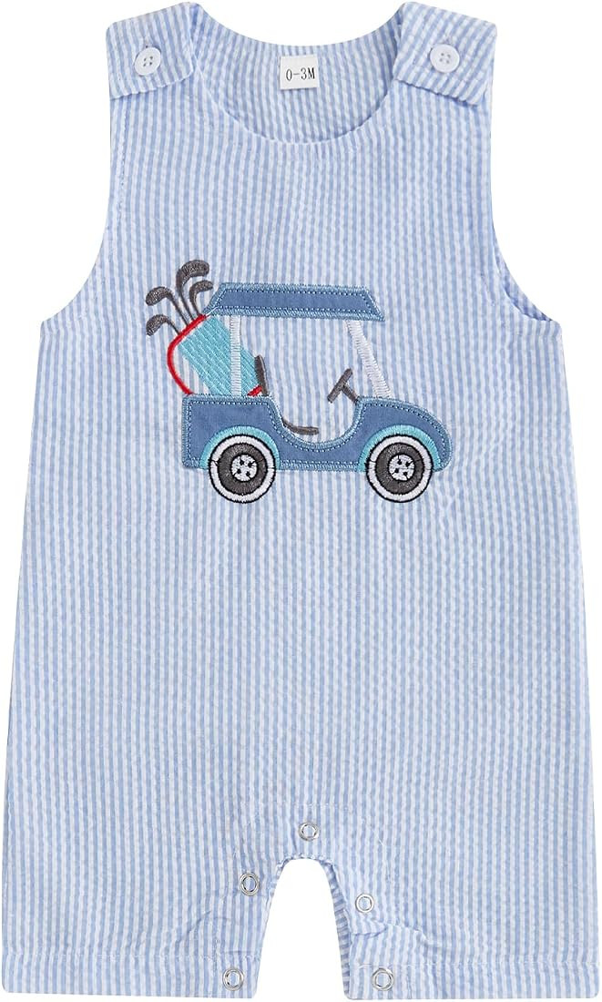 Baby Boy Golf Outfit Crew Neck Sleeveless Embroidery Golf Cart Romper Jumpsuit Casual Summer Todd... | Amazon (US)