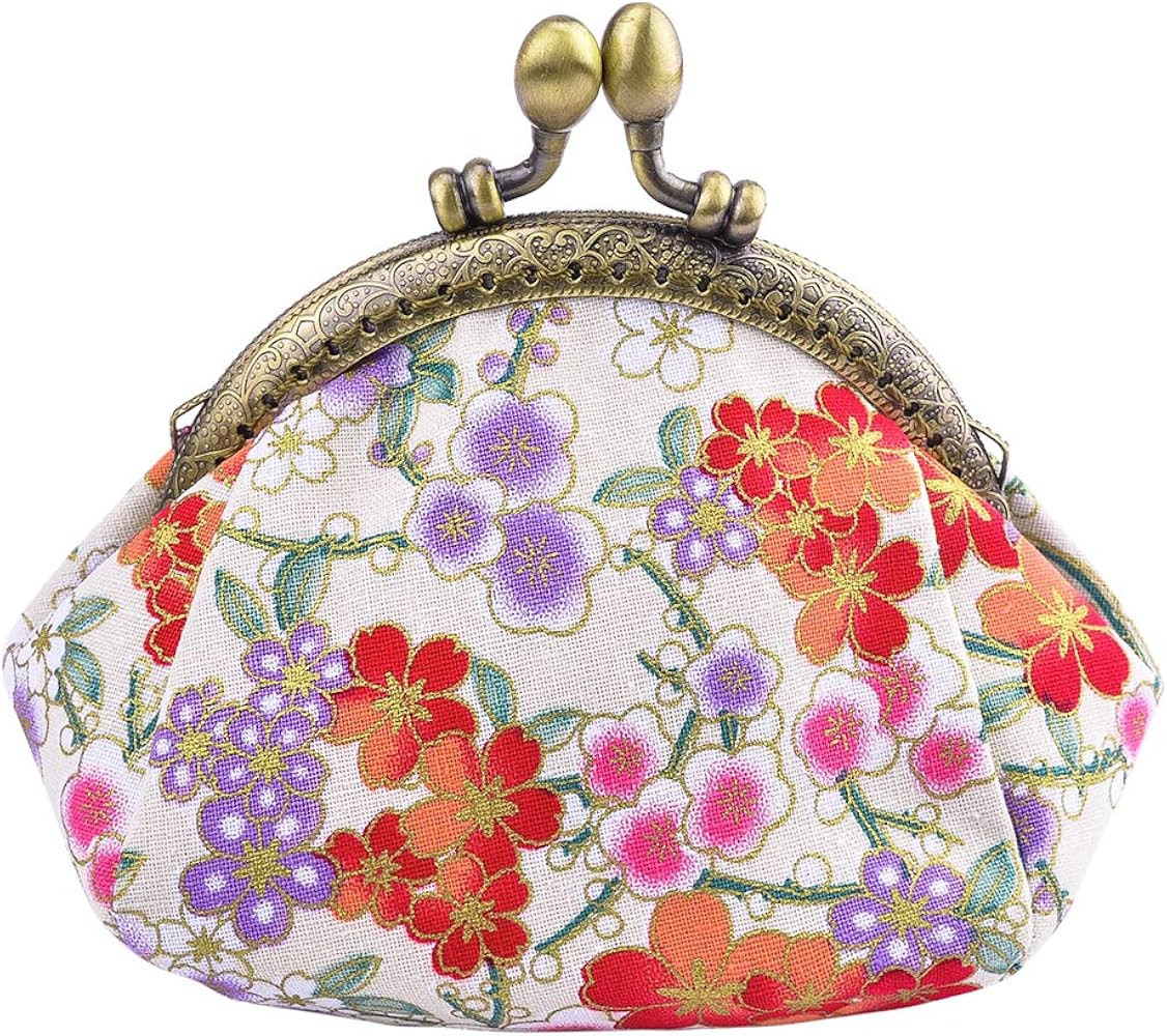 Coin Purse,Floral Change Purse,Vintage Coin Pouch,Small Wallet with Kiss Lock Clasp for Women,Gir... | Amazon (US)