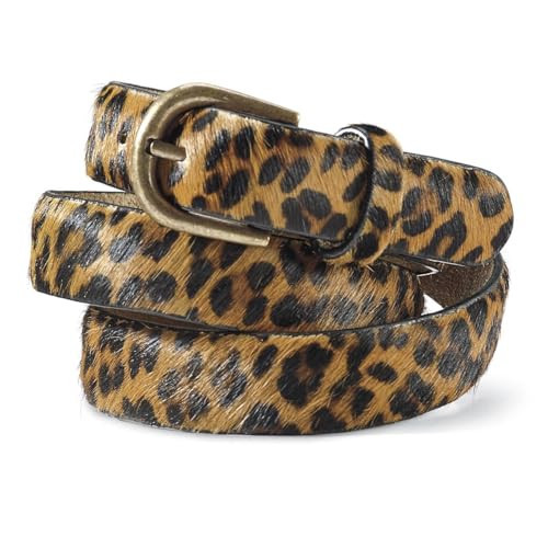 SAGEFINDS Leopard Print Leather Belt for Women, Fashion Waist Belt for Jeans and Dresses, Brass Buckle, 1” Wide | Amazon (US)