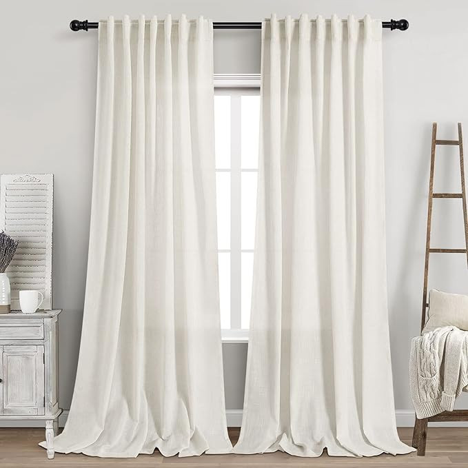 2 Panels Set Cream Linen Curtains 105 inches Long for Living Room Extra Long Back Tab Curtains Ne... | Amazon (US)