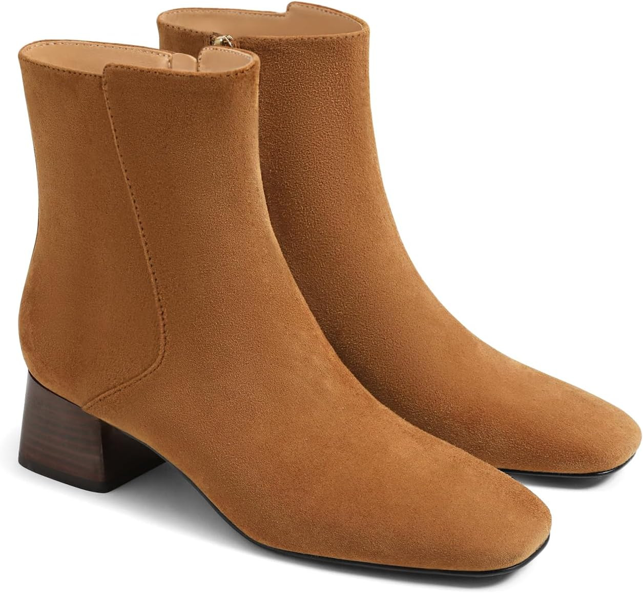 Coutgo Womens Ankle Boots Chunky Low Heel Square Toe Side Zipper Booties | Amazon (US)