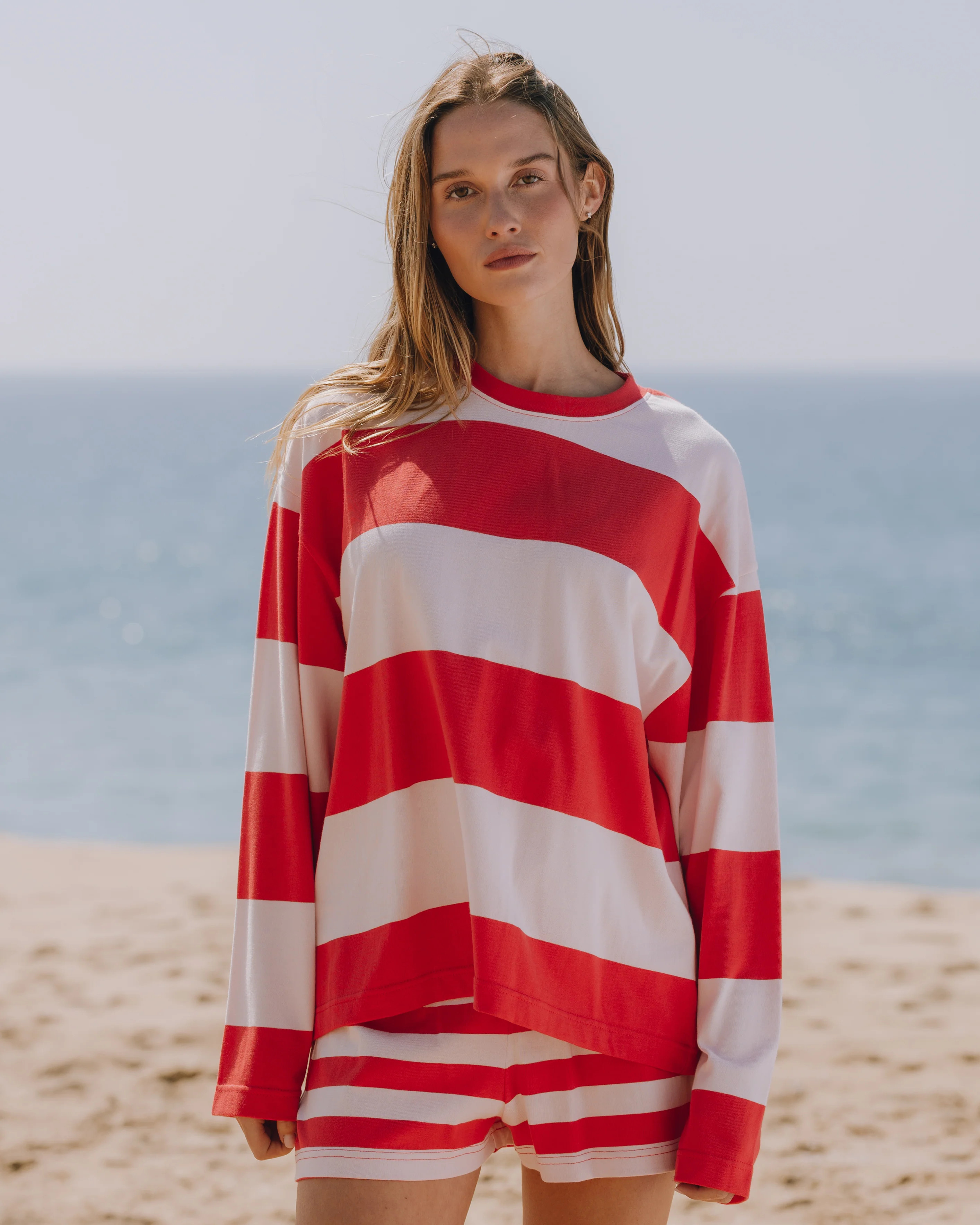 Oversized Long Sleeve - Heart + Pale Pink Stripe | Daily Drills LLC