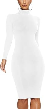 Women's Casual Long Sleeve Bodycon Sexy Turtleneck Midi Club Party Pencil Dresses | Amazon (US)