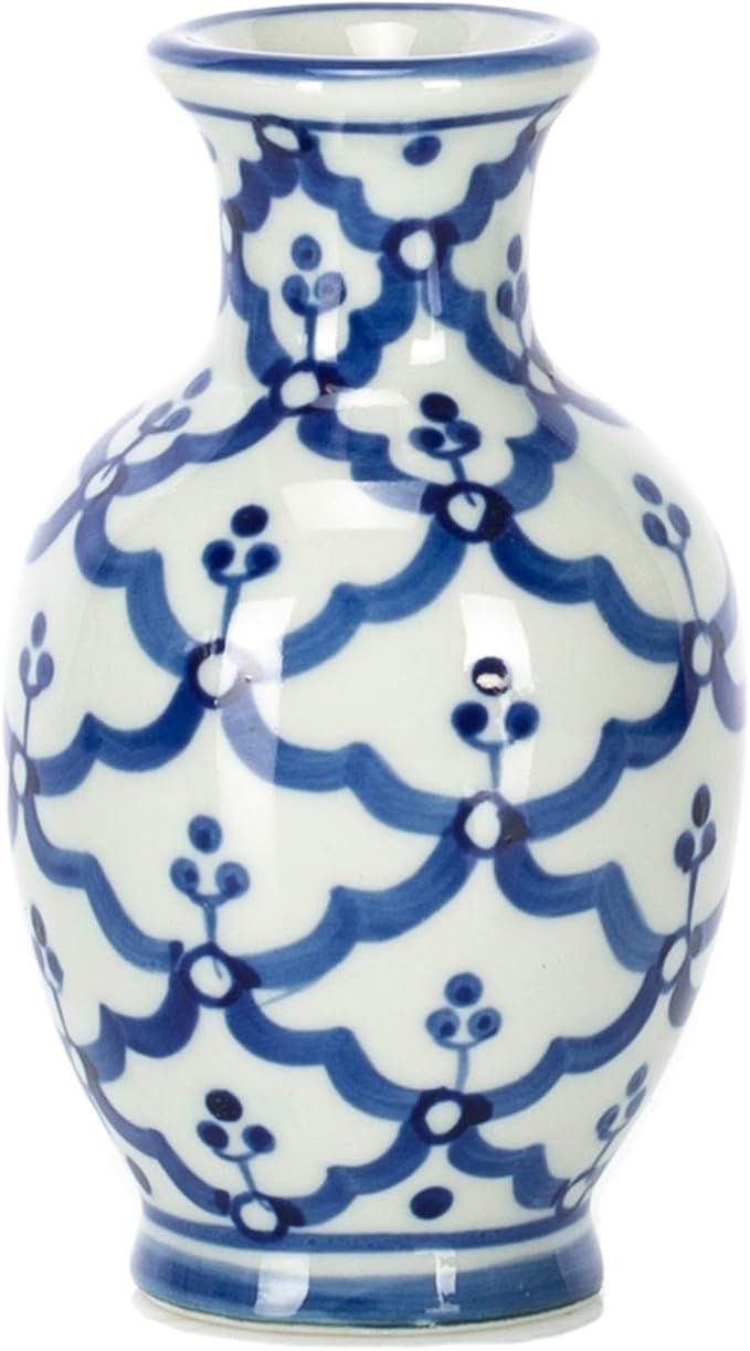 Sea Island Tiny Classic Round Urn Glossy Blue and White 4 inch Porcelain Ceramic Vase | Amazon (US)