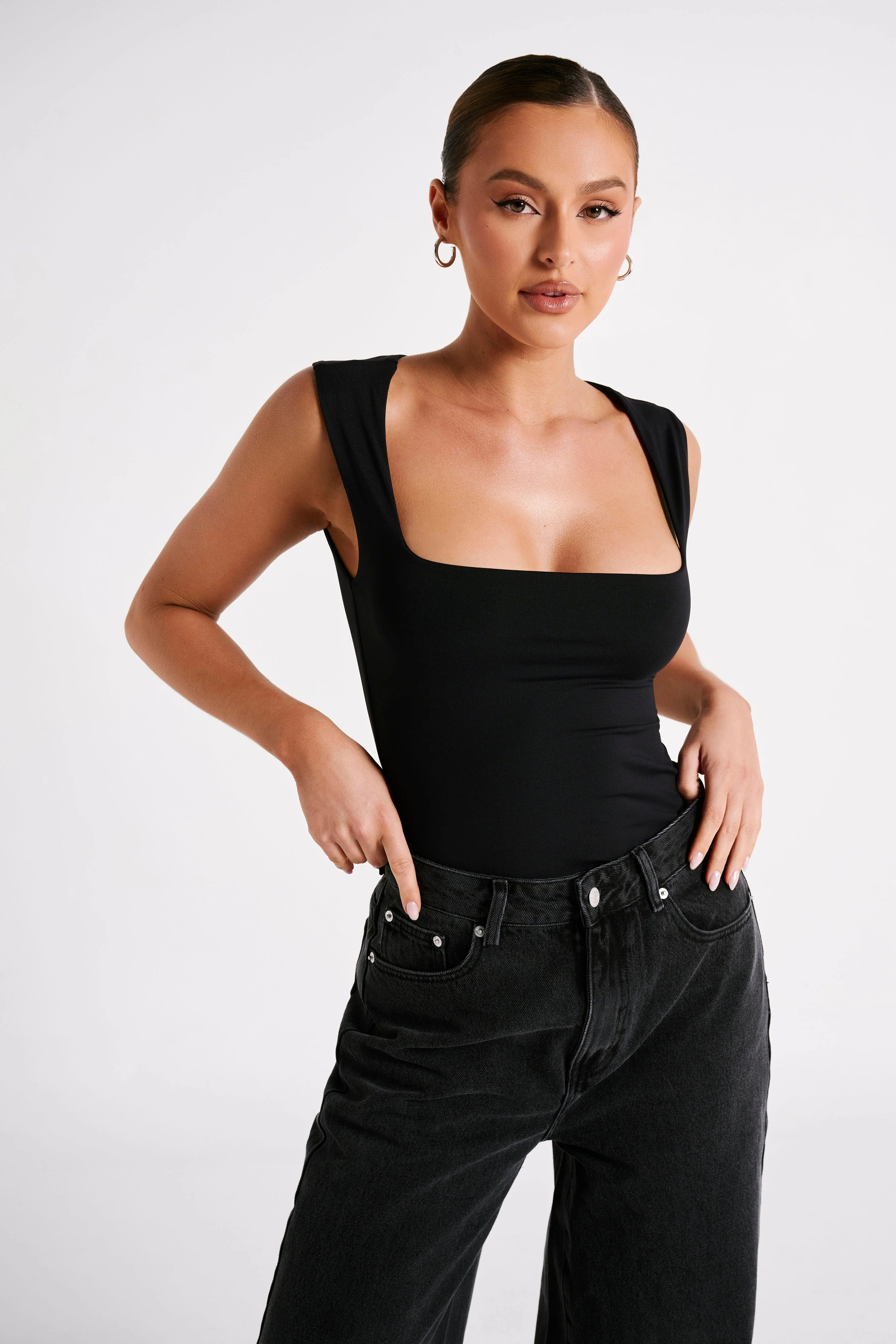 Recycled Nylon Long Line Top - Black | MESHKI US