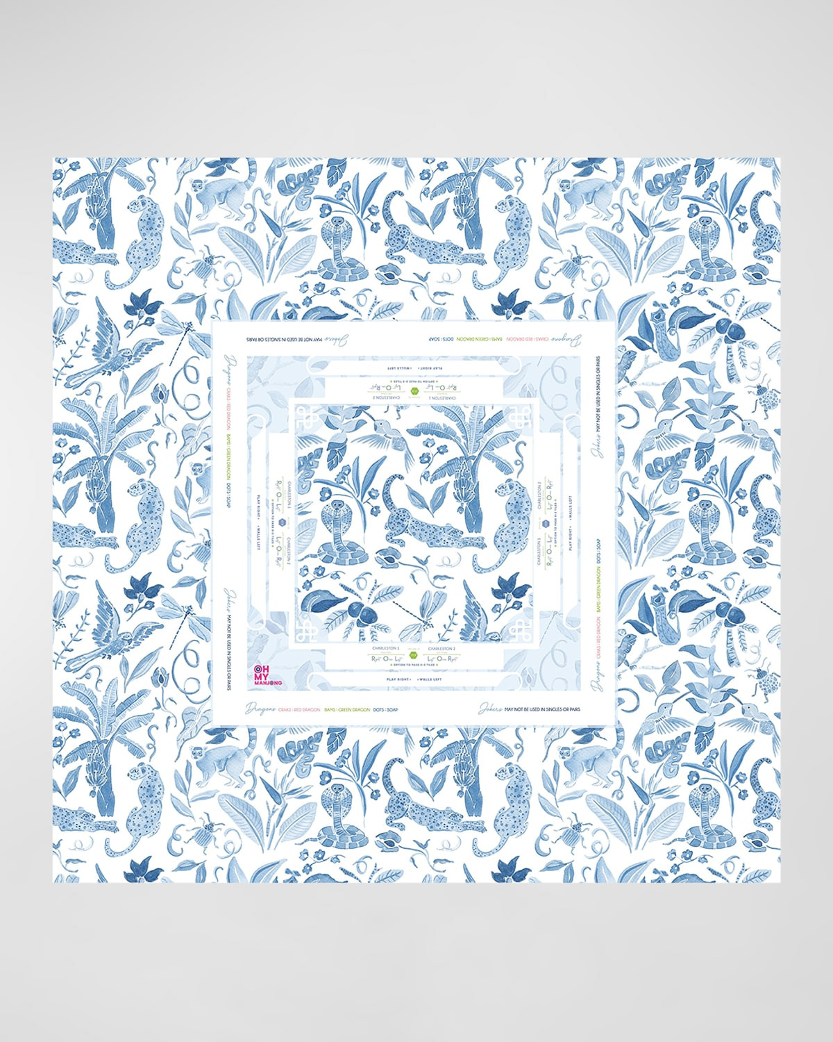 x Catherine Cartie Amazon Blue Instructional Mahjong Tablecloth, 56" Square | Neiman Marcus