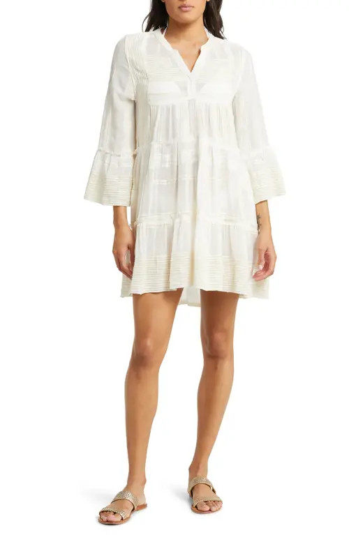 Elan Metallic Long Sleeve Cover-Up Midi Dress in Natural at Nordstrom, Size Medium | Nordstrom