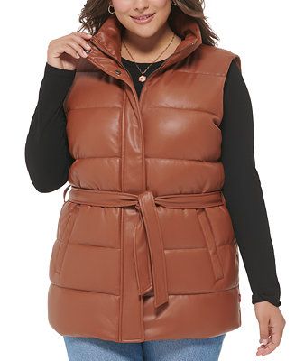 Trendy Plus Size Faux-Leather Puffer Vest | Macys (US)