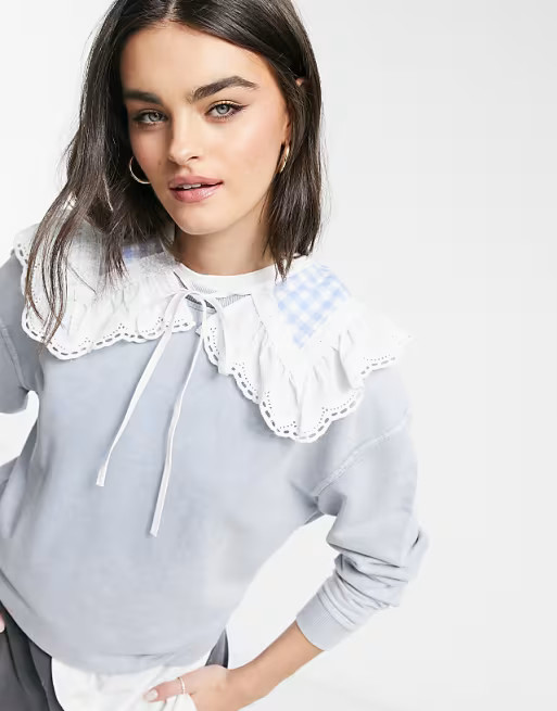 ASOS DESIGN frill collar in blue gingham | ASOS (Global)