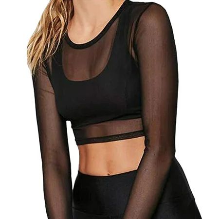 Womens Tops Summer Sheer Mesh Long Sleeve Tee T-Shirt Black XL | Walmart (US)