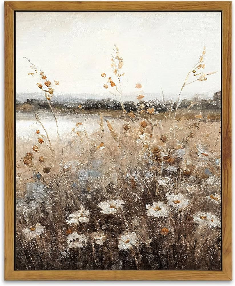 KBKBART Vintage Wall Art Framed, Retro Countryside Autumn Wildflower Field Landscape Canvas Paint... | Amazon (US)