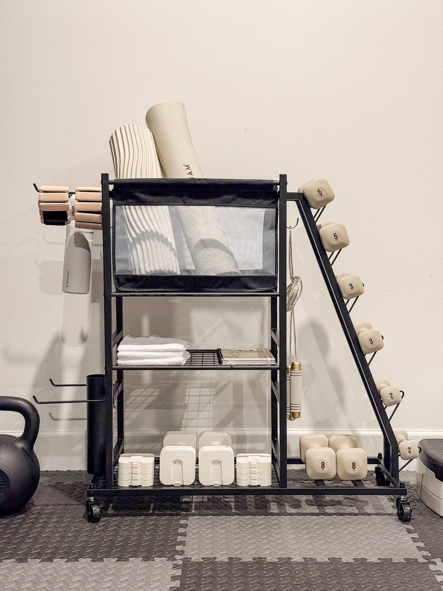 This rolling cart is such a space saver and holds all of my home gym goodies!

New year refresh, healthy habits, home gym, home workout, gym cart, dumbbell, adjustable dumbbells, ankle weights, yoga mat, foam roller, home gym refresh

#LTKmorningroutine #LTKfitnessgoals #LTKActive