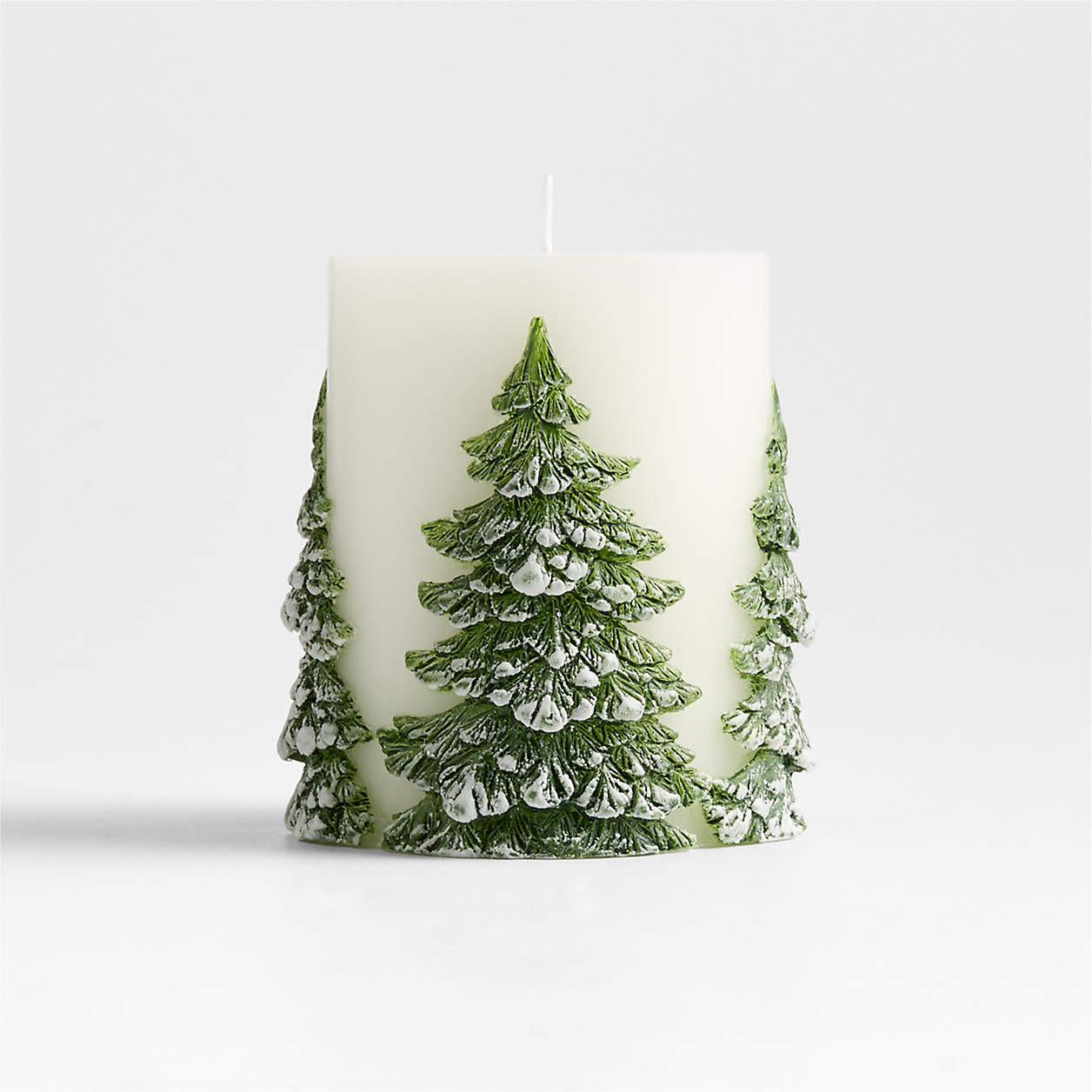 White with Embossed Trees Pillar Candle 3x4 + Reviews | Crate & Barrel | Crate & Barrel