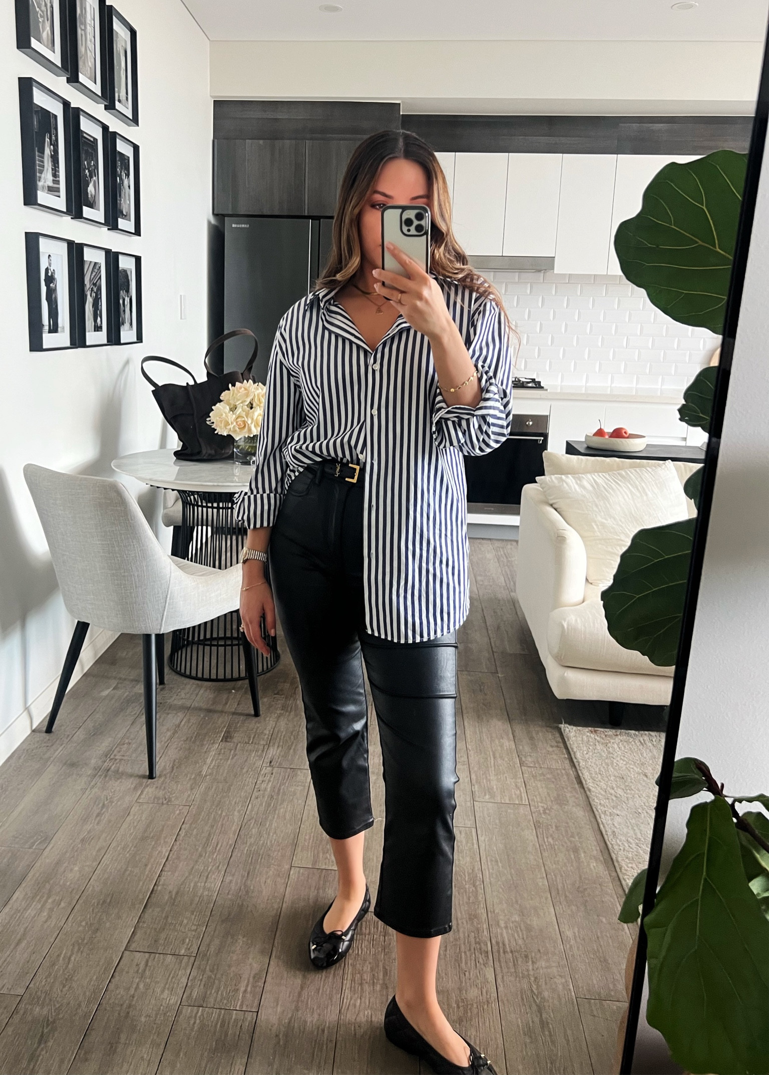 Pin stripe shirt kinda day! 

Shop the look below 
Pants | Size 8 

Stripe shirt, black leather pants, ballet flats, workwear, smart casual, elevated basics, ootd, style tips, capsule wardrobe 

#LTKaustralia #LTKfit #LTKstyletip