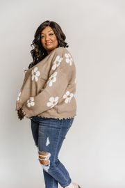 Distressed Daisy Sweater - Taupe | Mindy Mae's Market