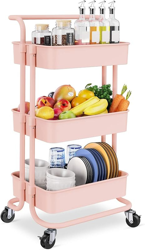 Homemaxs 3 Tier Rolling Utility Cart, Kitchen Cart Storage Shelves with Roller Wheels and Handles... | Amazon (US)