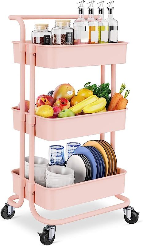 Homemaxs 3 Tier Rolling Utility Cart, Kitchen Cart Storage Shelves with Roller Wheels and Handles... | Amazon (US)