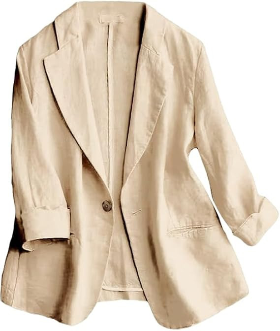 IDEALSANXUN Linen Blazer Women 3/4 Sleeve Lightweight Spring Summer Blazer Jackets | Amazon (US)