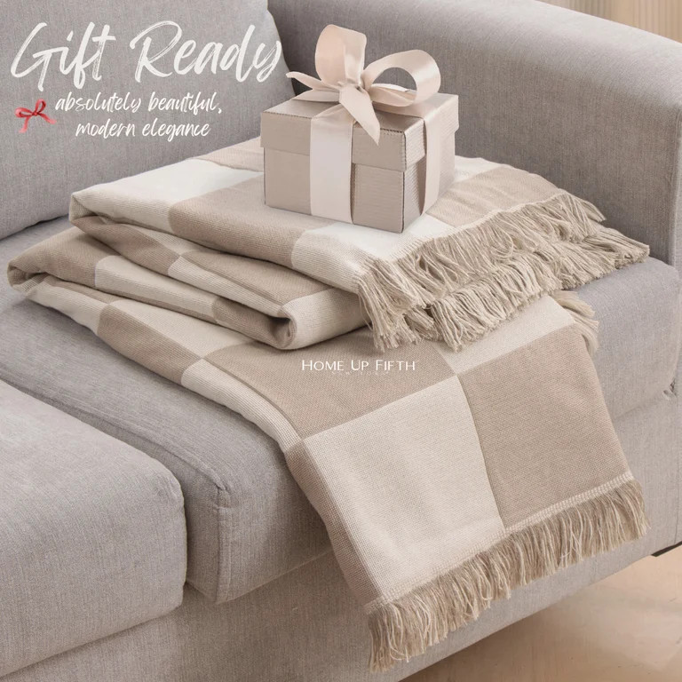 New Checkered Blanket Checkerboard Throw Blanket with Fringe - Color Tan Latte - 50x60 | Walmart (US)