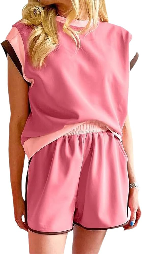 Chvity Two Piece Sets for Women Summer Casual Tops Short Sleeve Matching Shorts Airport Outfits f... | Amazon (US)