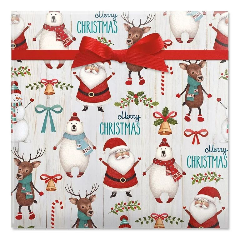 Santa & Friends Jumbo Christmas Rolled Gift Wrap - 1 Giant Roll, 23 Inches Wide by 35 feet Long, ... | Walmart (US)