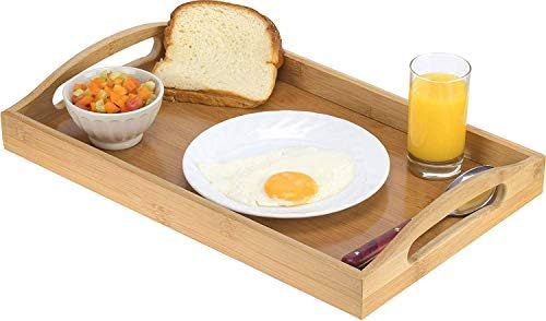 Serving tray bamboo - wooden tray with handles - Great for dinner trays, tea tray, bar tray, brea... | Amazon (US)