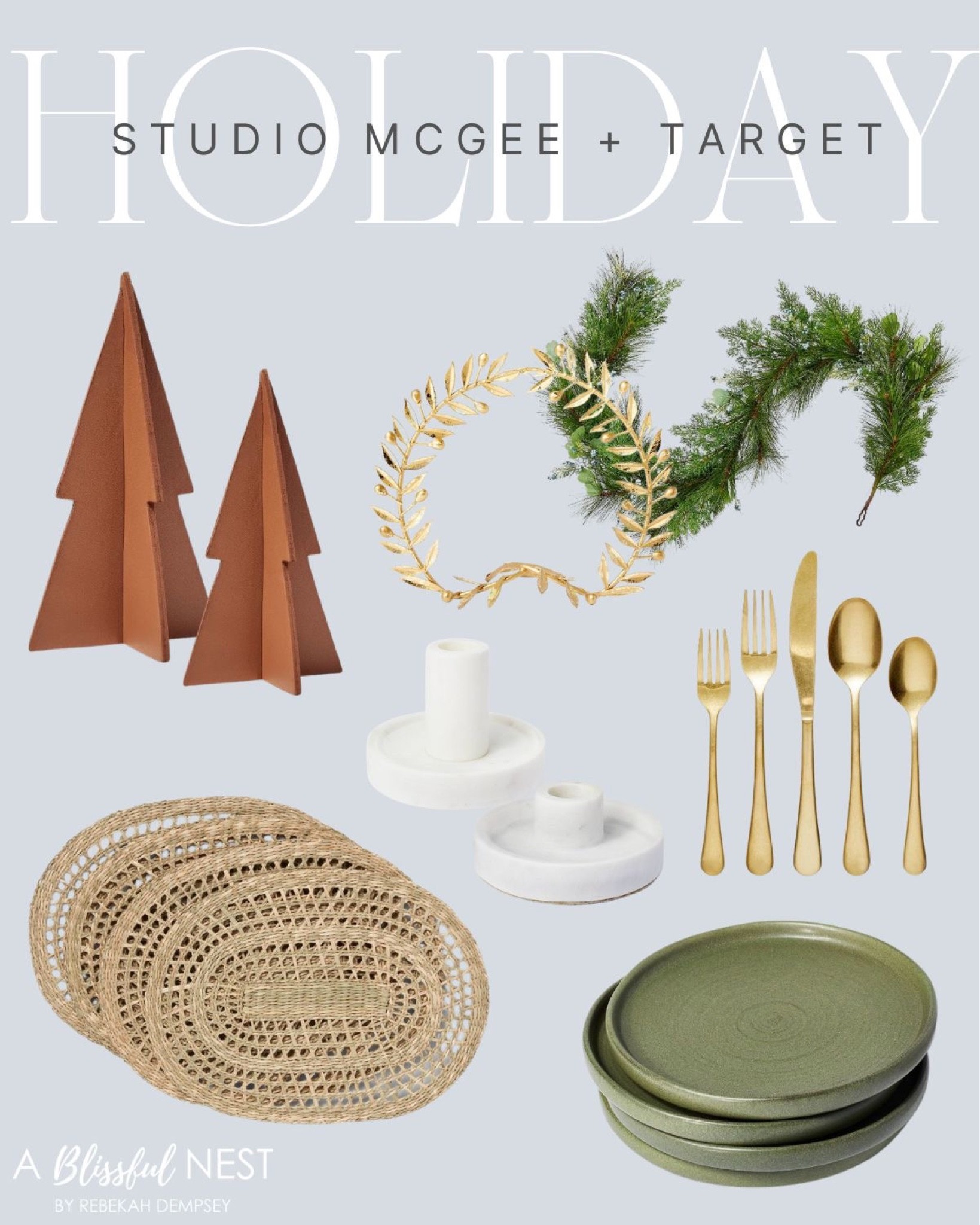 These pieces from the new studio McGee at target line are perfect not only for Christmas but for Thanksgiving also! Love the Garland, marble candle sticks, gold flatware, rattan placemats, and leather trees.

#LTKunder50 #LTKunder100 #LTKstyletip #LTKhome #LTKsalealert #LTKSeasonal 


#LTKunder50 #LTKhome #LTKHoliday