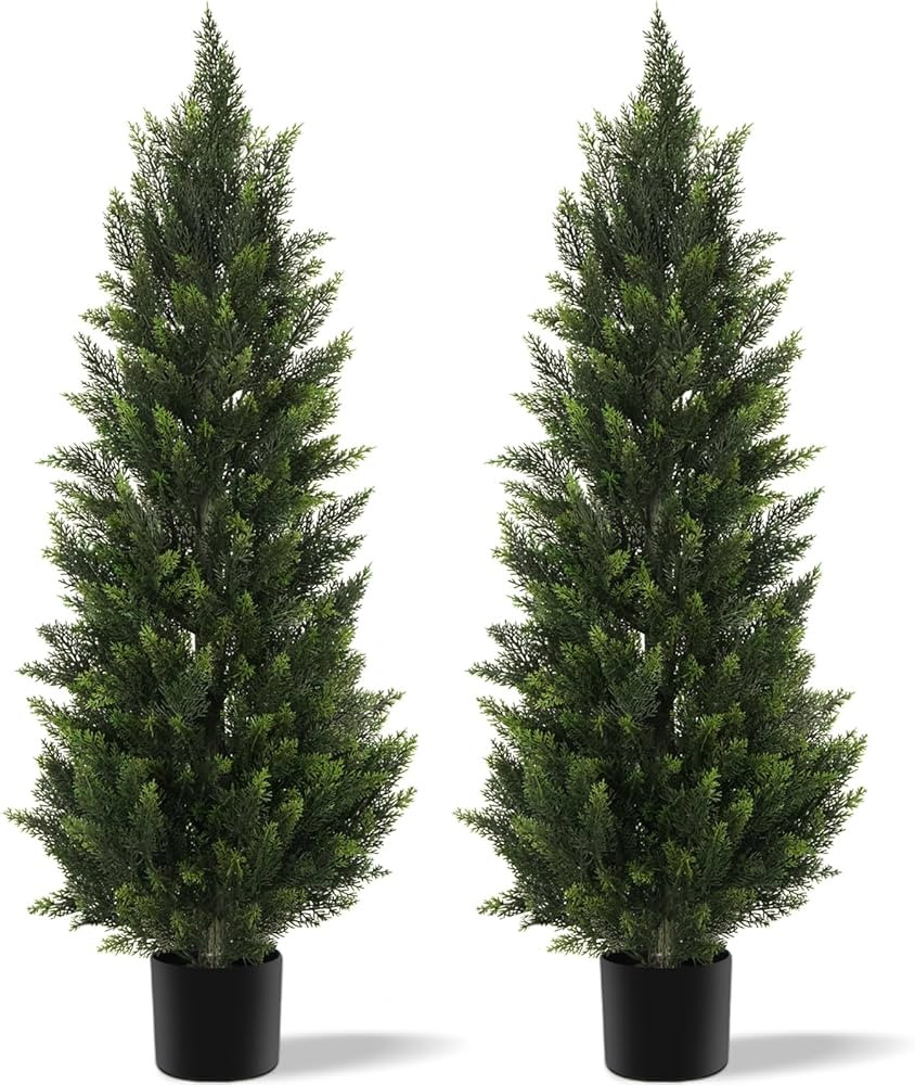 Outdoor Artificial Cedar Topiary Tree, Faux Evergreen Shrubs for Front Porch Decor, Lifelike Fake... | Amazon (US)