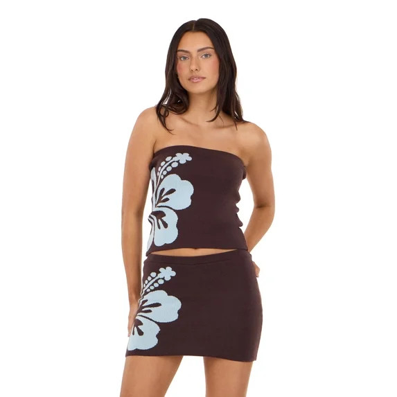 Forever 21 Women’s Sweater Knit Tube Top and Skort 2-Piece Set, Large Hibiscus Flower Print Mat... | Walmart (US)