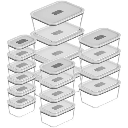 OU Stackable Airtight Glass Food Storage Container Set with Microwave Valve and Leak Proof Lid, 36 Piece in Clear With White Lid at Nordstrom | Nordstrom