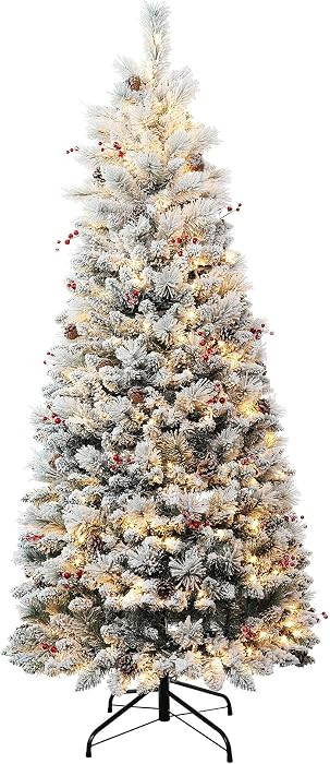 Haute Decor 6.5 Foot Pre-lit Newbury Flocked Easy Stow, Pop-Up, Pull-Up Artificial Fir Christmas ... | Amazon (US)