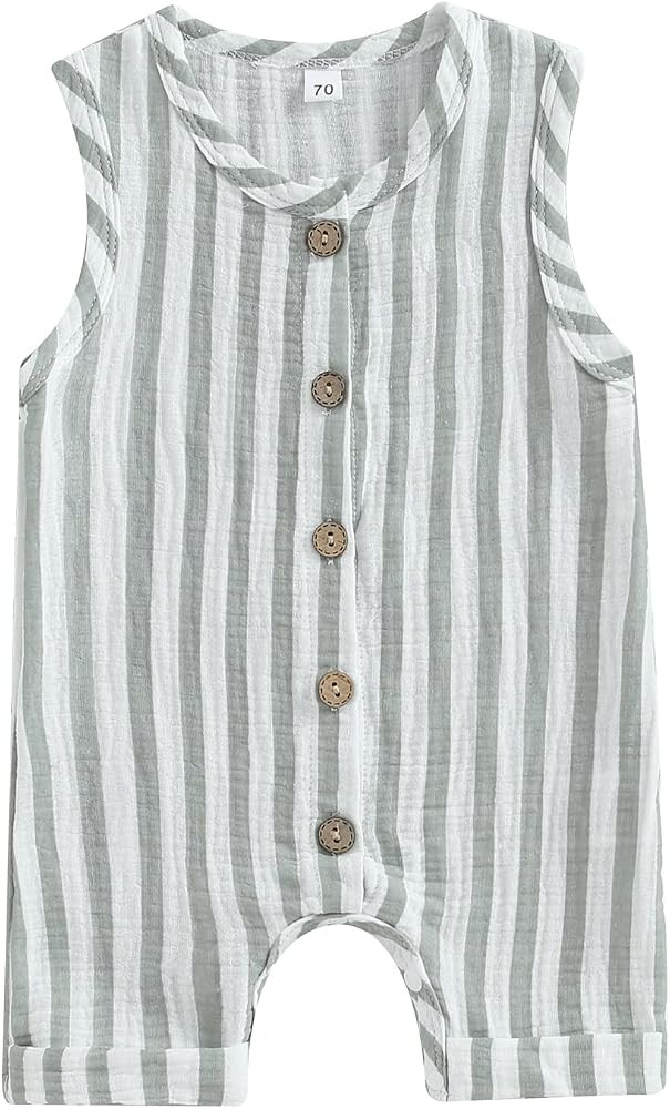 Infant Baby Boys Girls Cotton Linen Jumpsuits Sleeveless Button Down Striped Short Overalls Rompe... | Amazon (US)