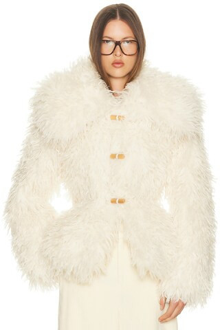 Helsa Dramatic Collar Faux Shearling Jacket in Ivory | FWRD 