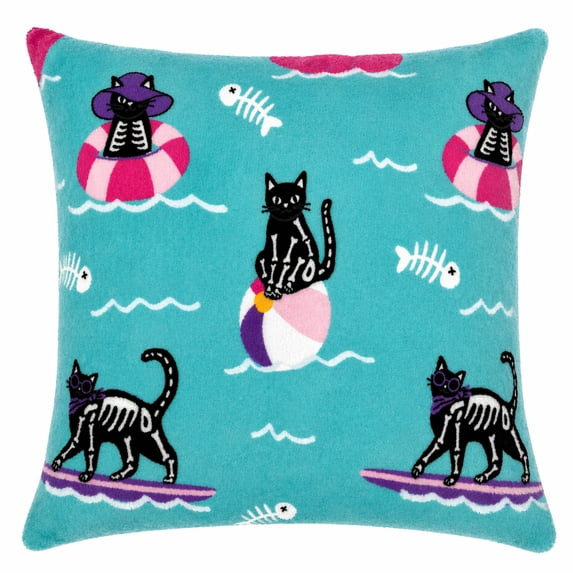 Summerween 18x18 Plush Decorative Pillow, Skeleton Cats | Walmart (US)