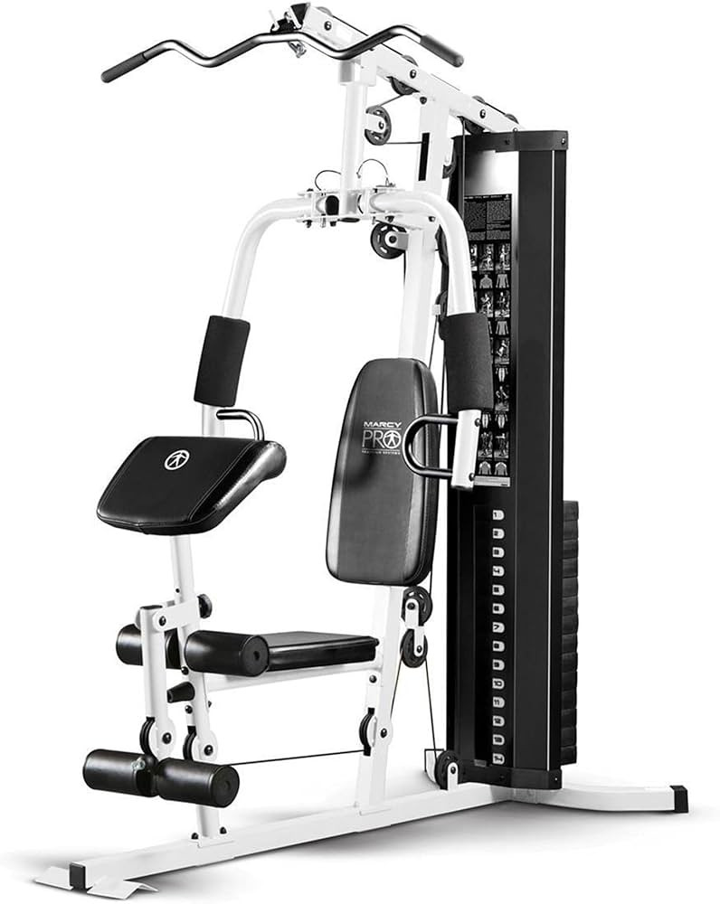 Marcy Home Gym Workout Station with Curl Pad, Lat Pulldown, Leg Developer & Weights, White | Amazon (US)